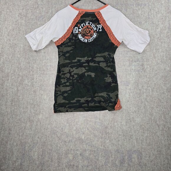 Affliction American Customs Camo Lace Graphic Tee Shirt V-Neck Short Sleeve Y2K - Picture 2 of 7